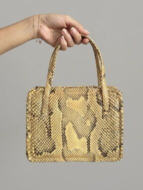 Vintage Kelly Style 100% Python Snakeskin Leather Top Handle Handbag Purse